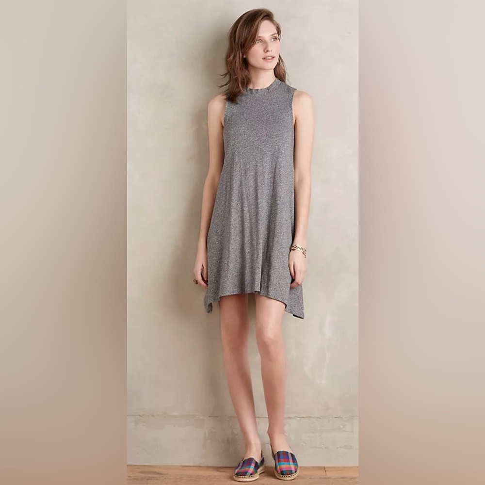 Anthropologie MAEVE Dress Mockneck Swing asymmetric pockets gray sz MP